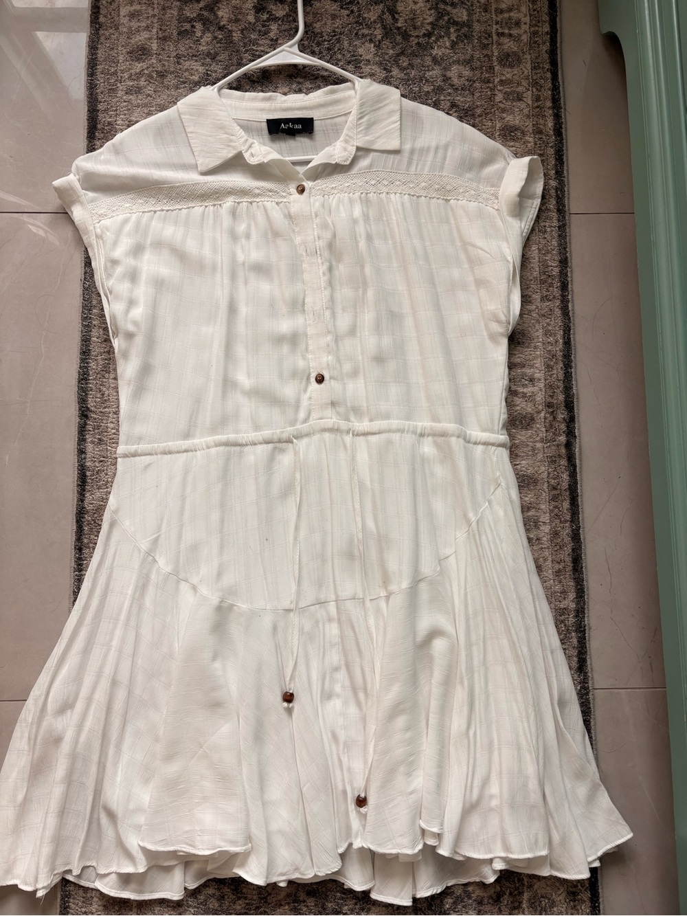 Aakaa Cream Short-Sleeve Buttoned Mini Dress